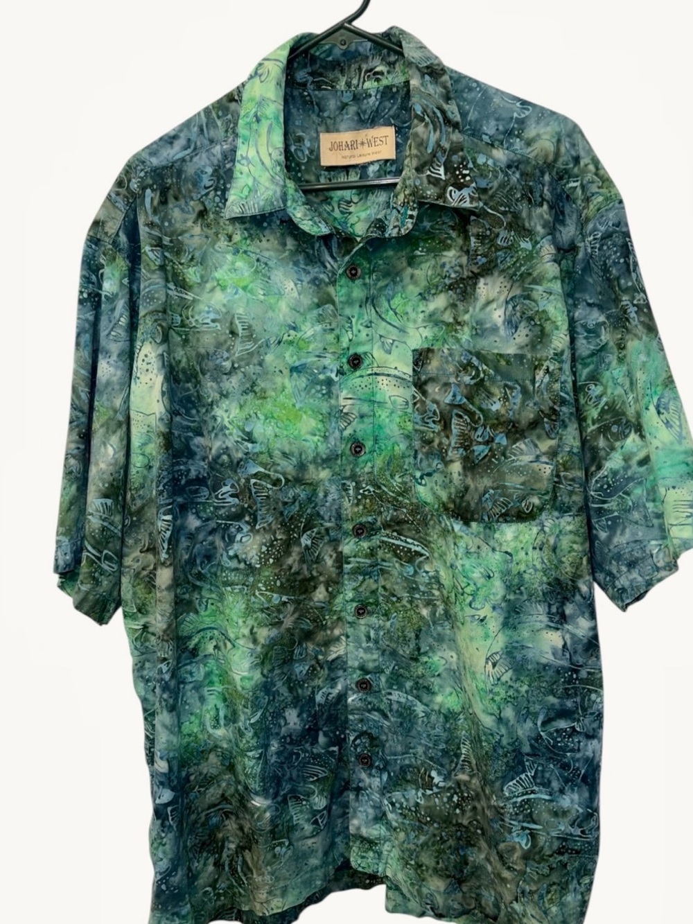 Johari West Short Sleeve Button Down Green River Hawaiian Shirt - Men’s XL
